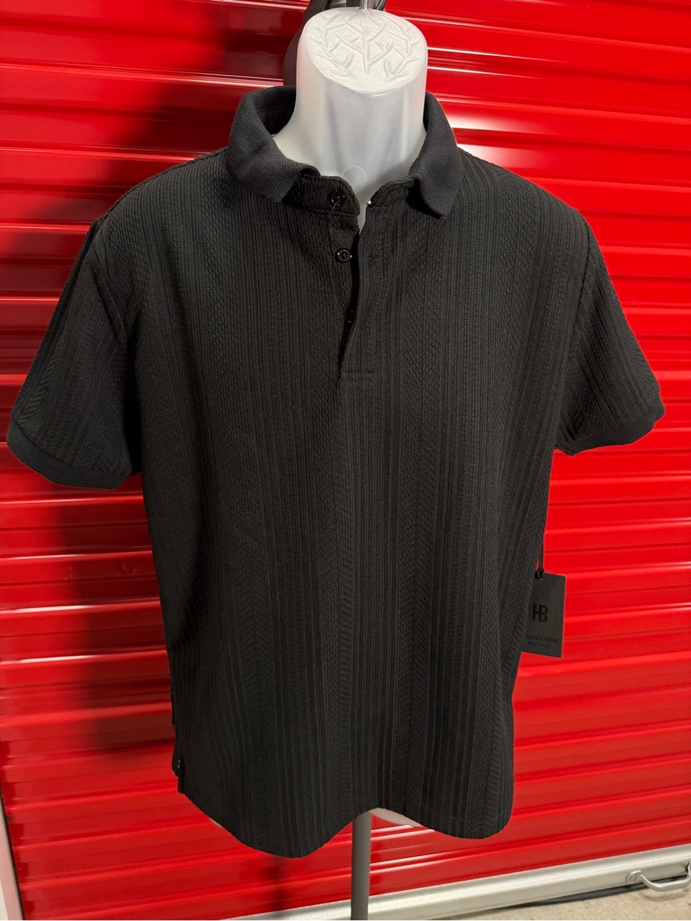 Men's Black Textured Polo Shirt